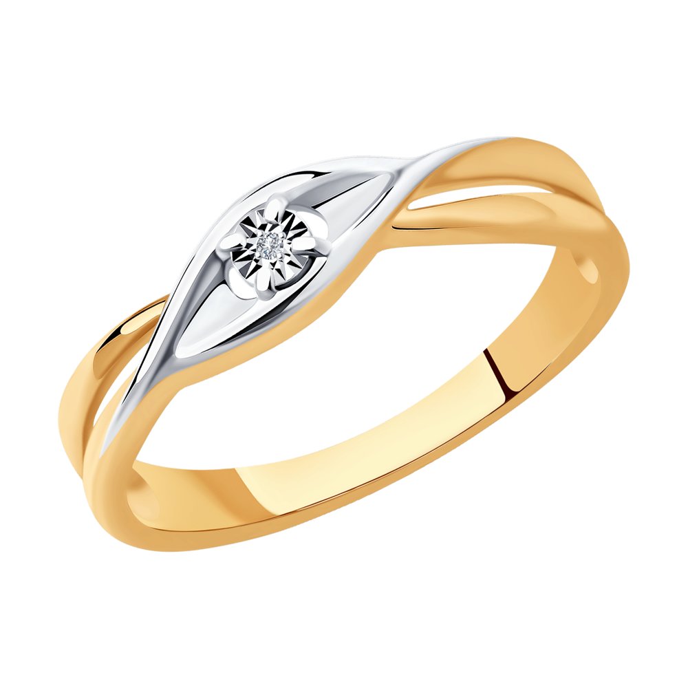 Кольцо из золочёного серебра с родированием и золочением с бриллиантом