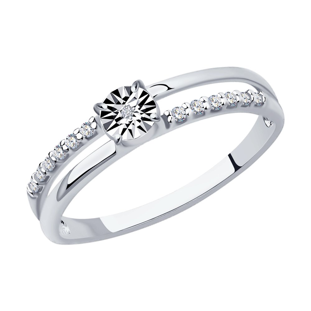 Кольцо из серебра с бриллиантом и фианитами