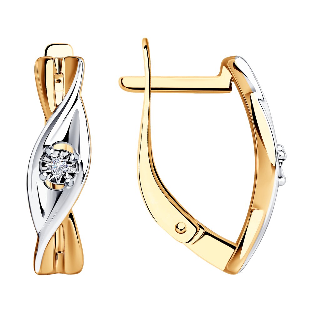 Серьги из золочёного серебра с родированием и золочением с бриллиантами