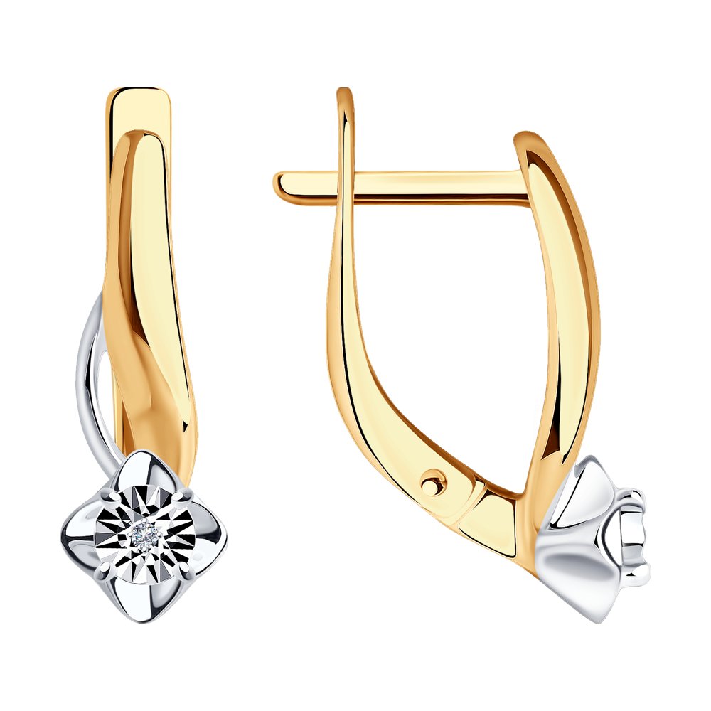 Серьги из золочёного серебра с родированием и золочением с бриллиантами