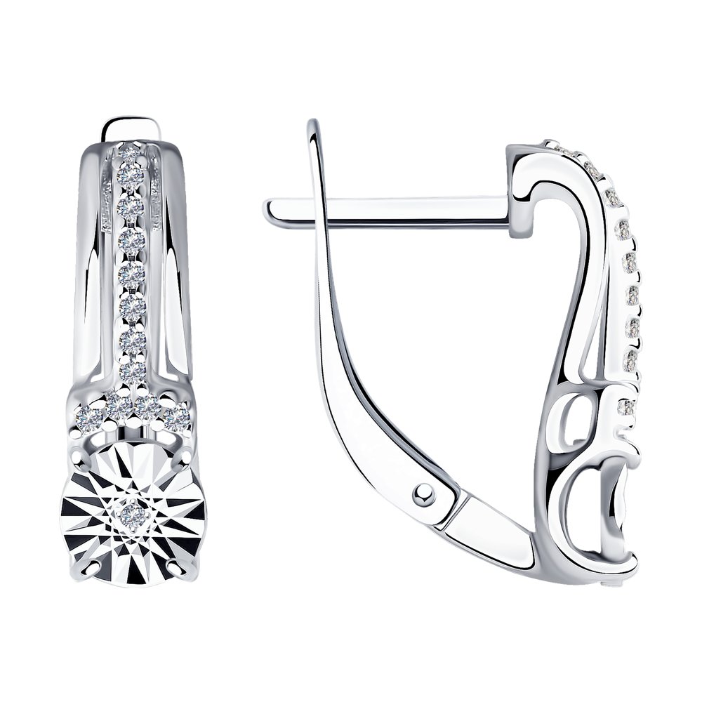 Серьги из серебра с родированием с бриллиантами и фианитами