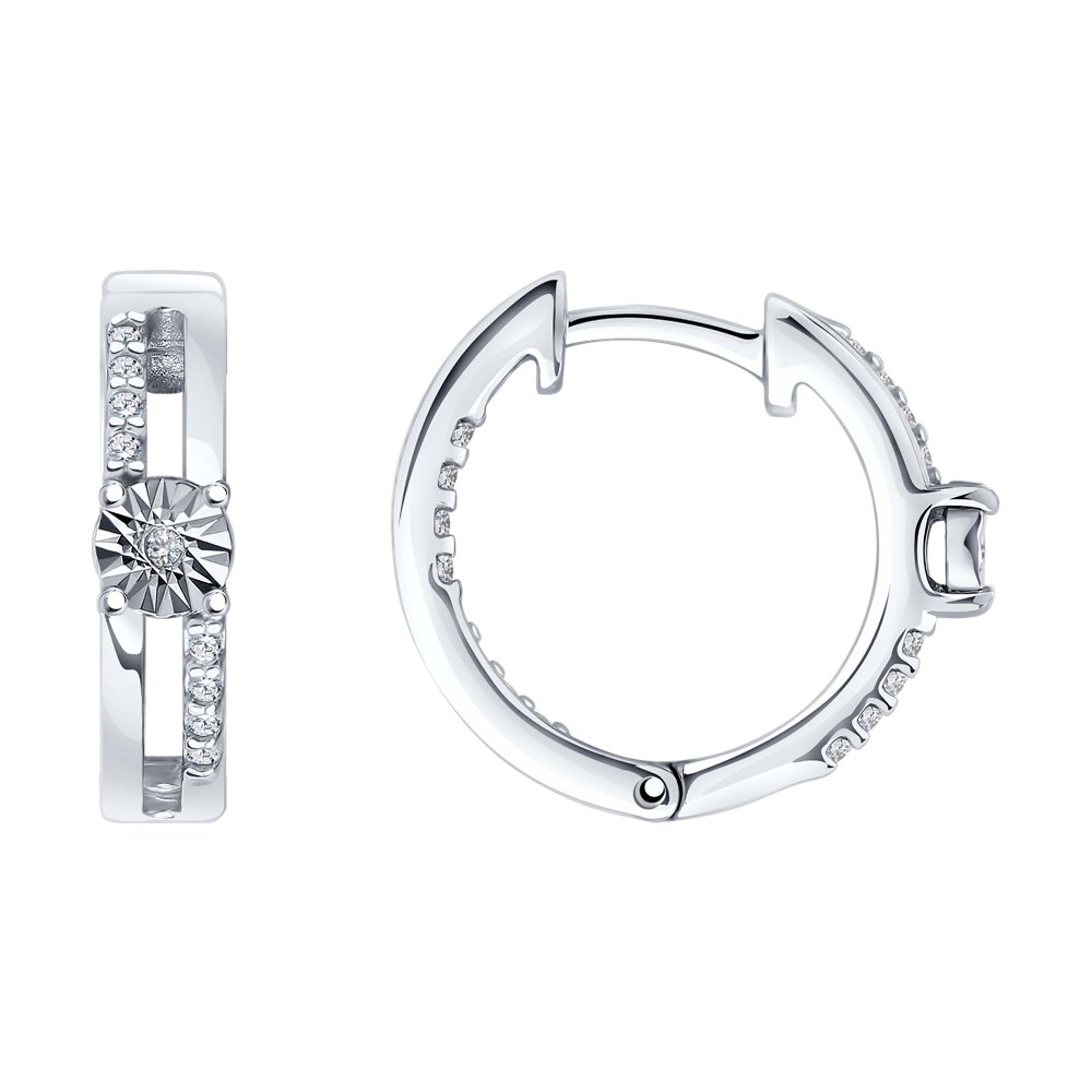 Серьги из серебра с родированием с бриллиантами и фианитами