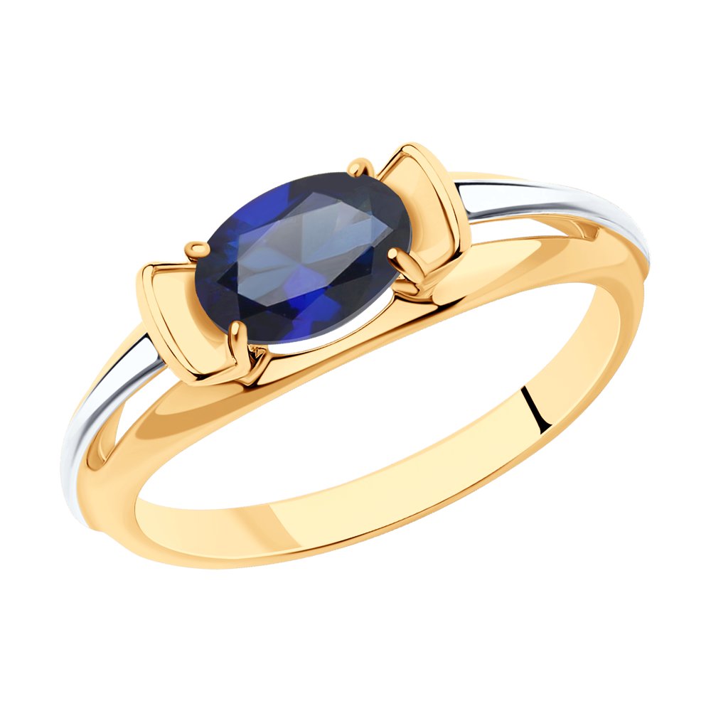 Кольцо из золочёного серебра с родированием и золочением с корундом