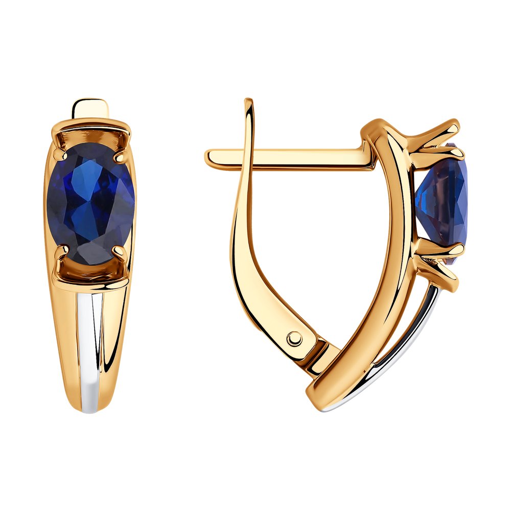 Серьги из золочёного серебра с золочением и родированием с корундами