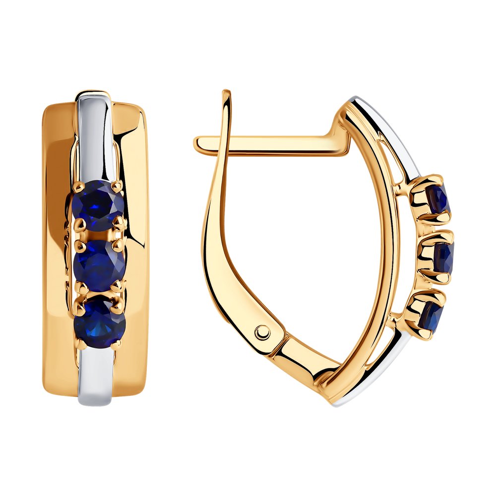 Серьги из золочёного серебра с золочением и родированием с корундами