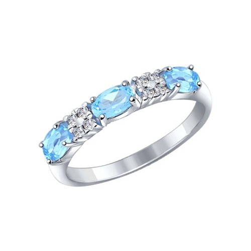 Кольцо из серебра с голубыми топазами и фианитами