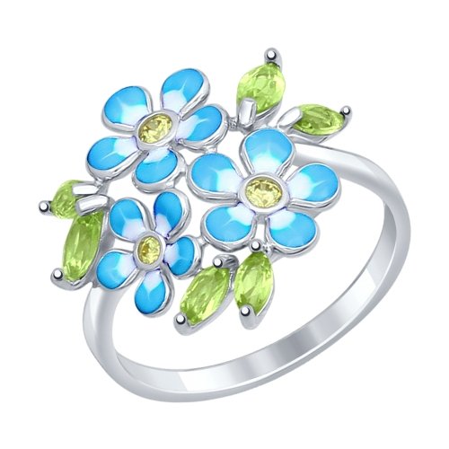 Inel din argint cu zmalt, crizolite si fianite galbene