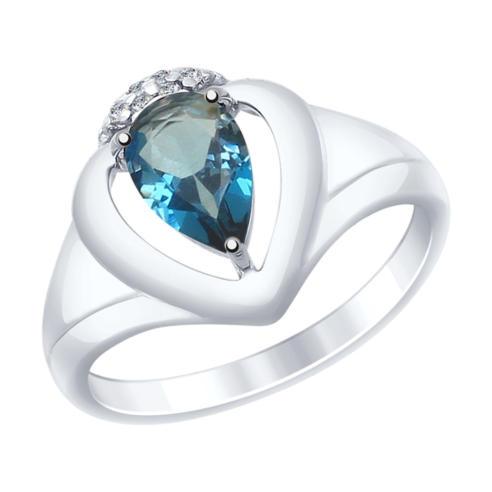 Кольцо из серебра с синим топазом и фианитами