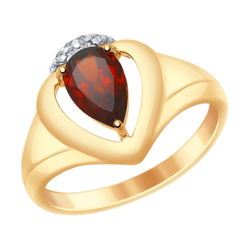 Inel din argint aurit cu granat si fianite