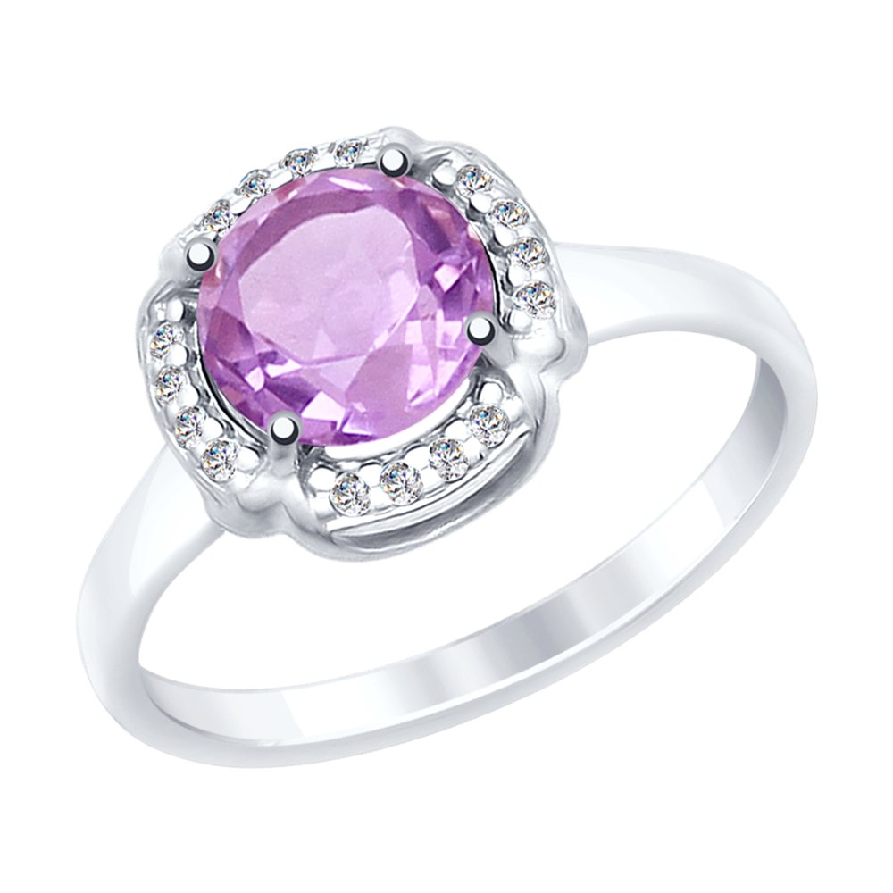 Кольцо из серебра с аметистом и фианитами
