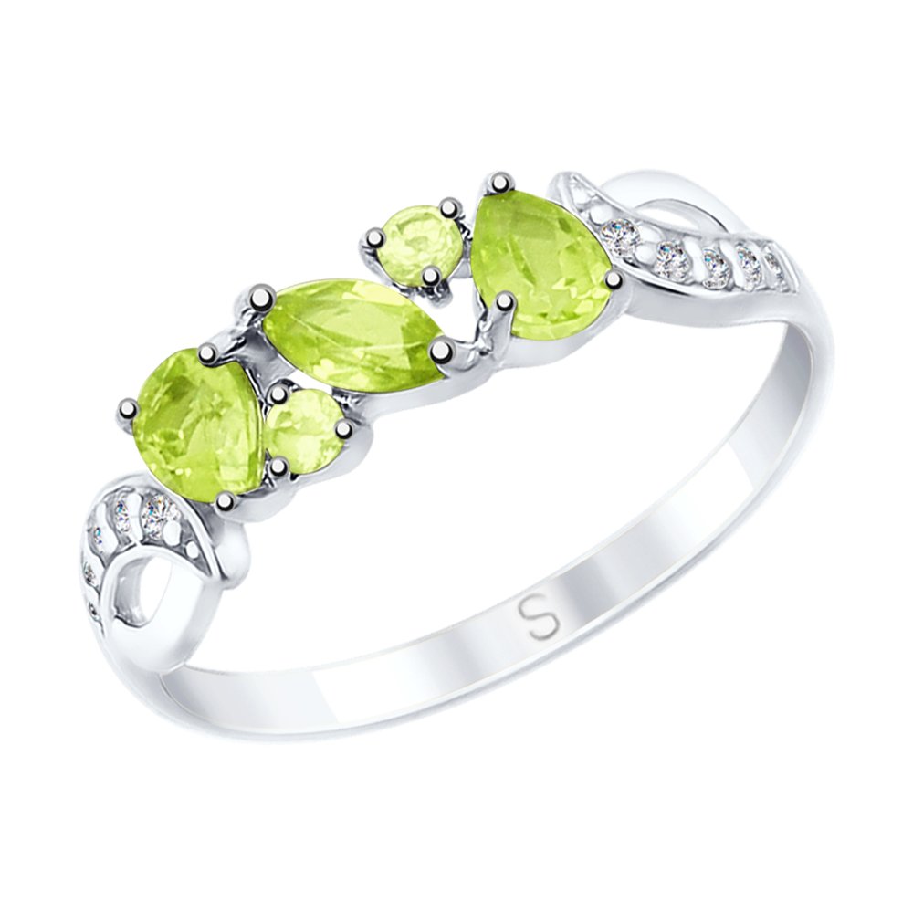 Кольцо из серебра с хризолитами и фианитами