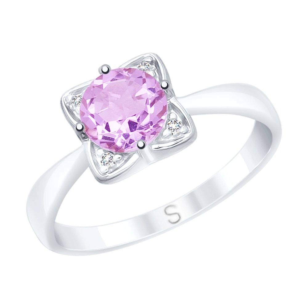 Кольцо из серебра с аметистом и фианитами