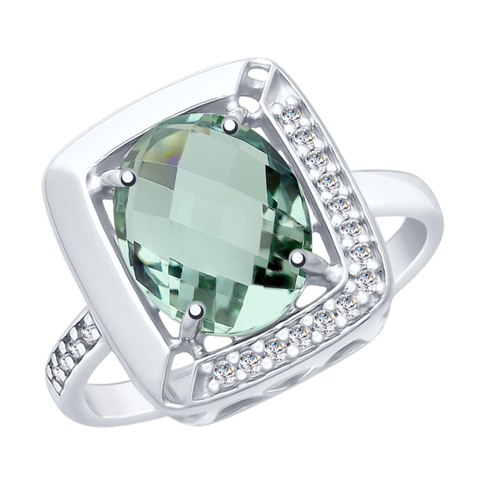 Кольцо из серебра с кварцем и фианитами