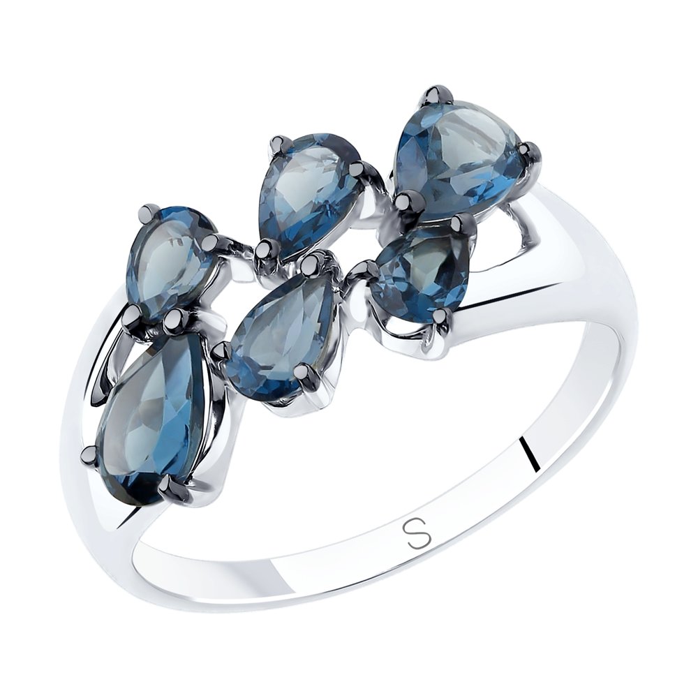 Кольцо из серебра с синими топазами