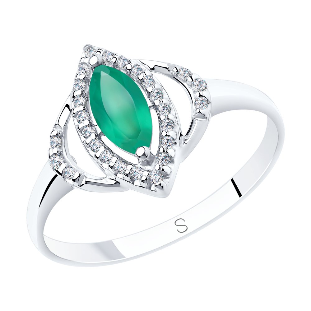 Кольцо из серебра с агатом и фианитами