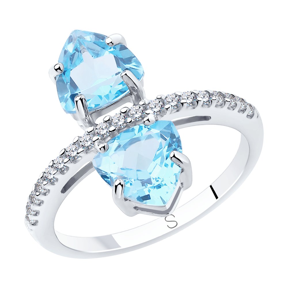 Кольцо из серебра с топазами и фианитами