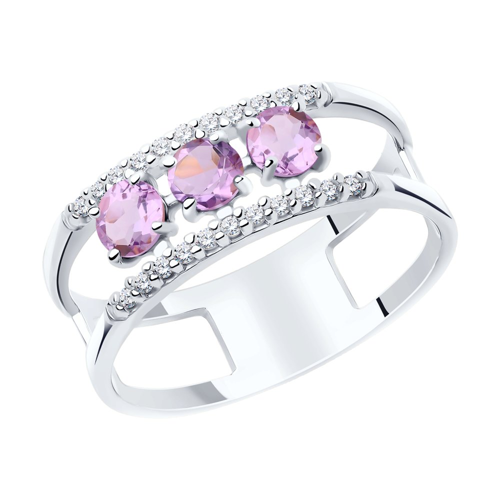 Кольцо из серебра с аметистами и фианитами