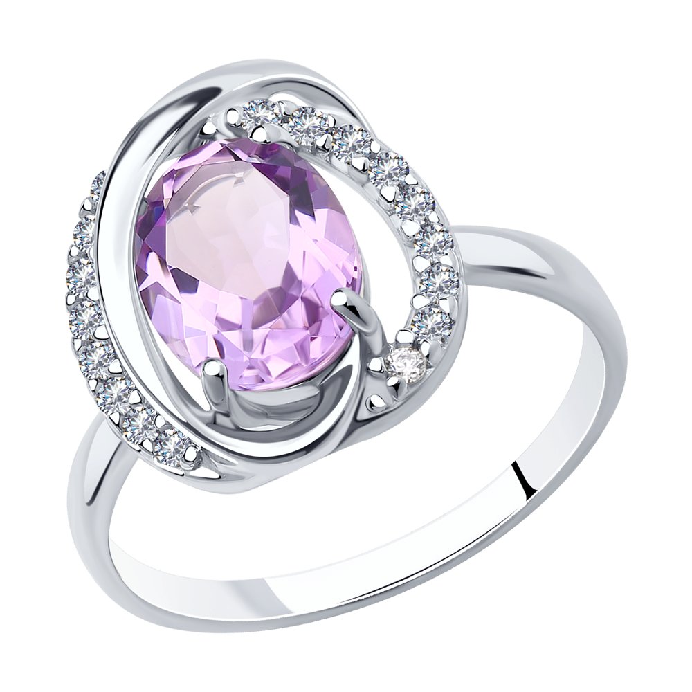 Кольцо из серебра с аметистом и фианитами