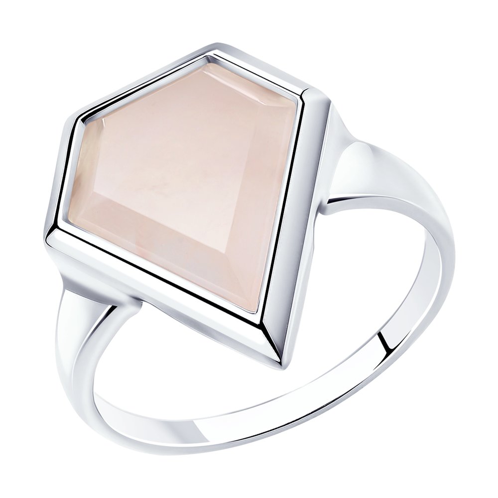 Кольцо из серебра с родированием с кварцем