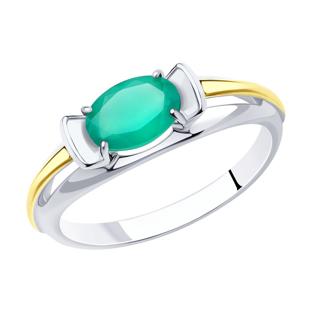 Кольцо из золочёного серебра с родированием и золочением с агатом