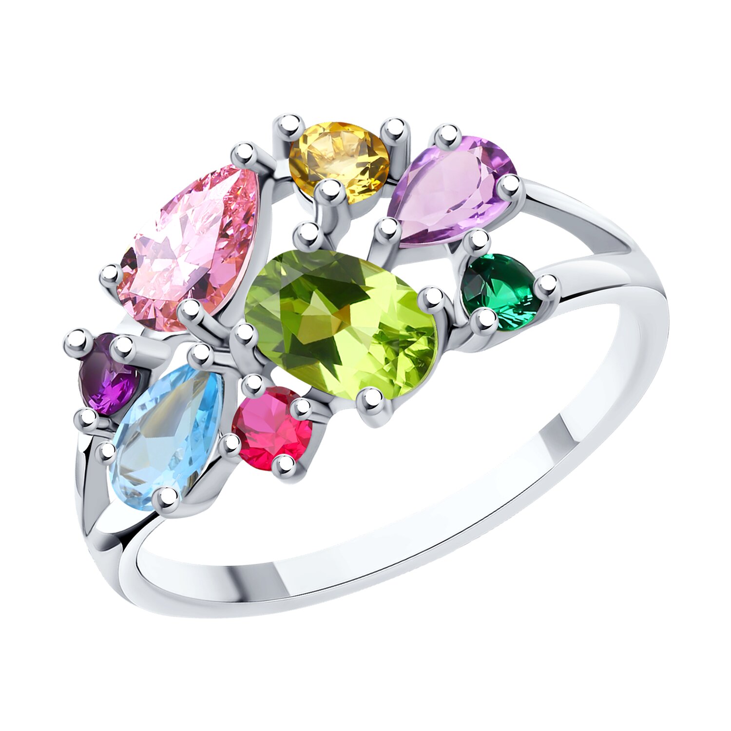 Кольцо из серебра с миксом камней