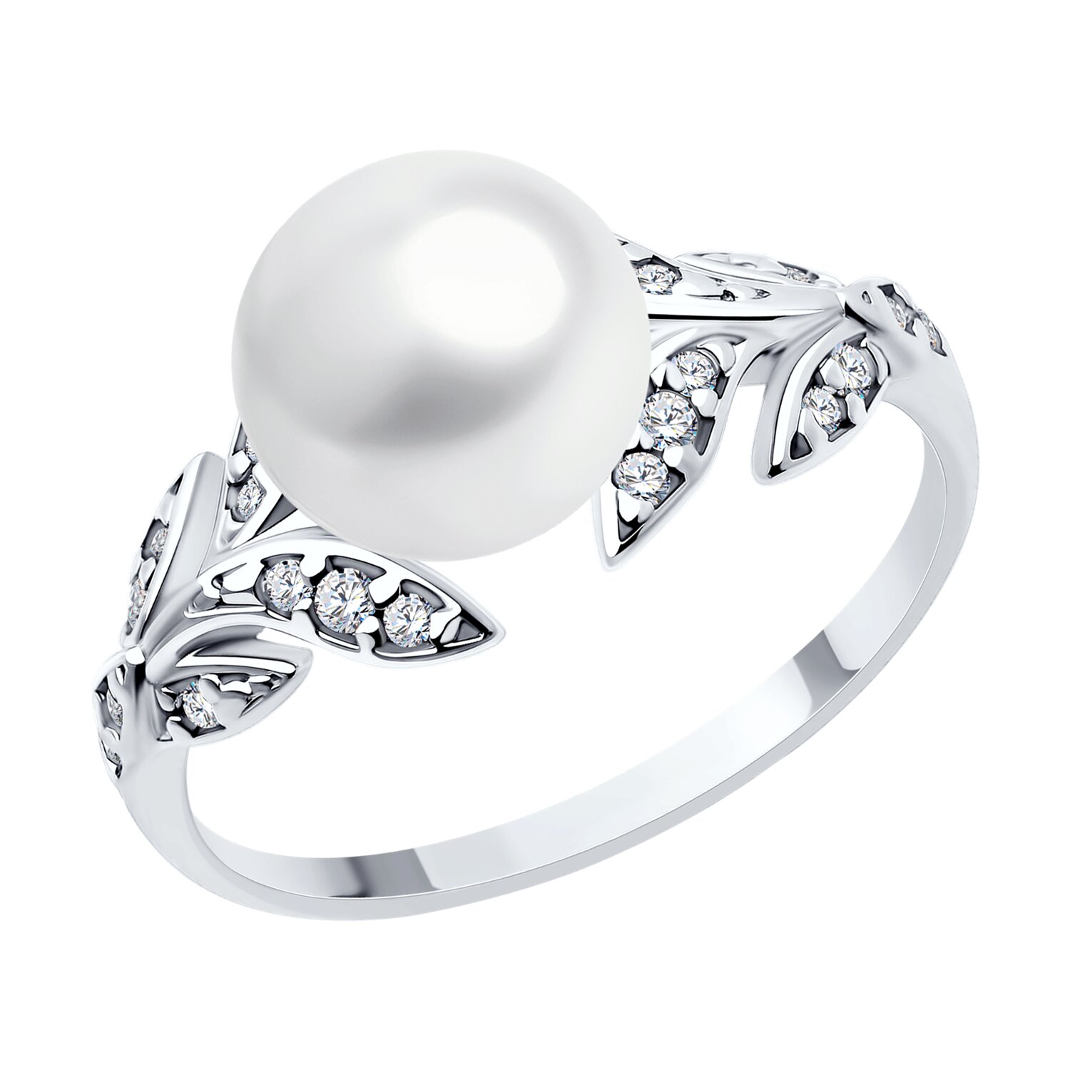 Кольцо из серебра с жемчугом и фианитами