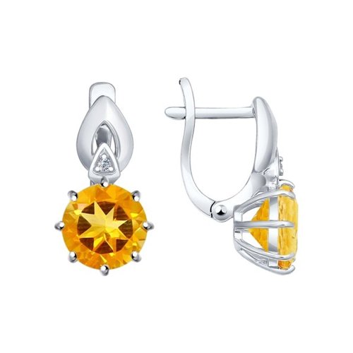 Серьги из серебра с фианитами и цитринами