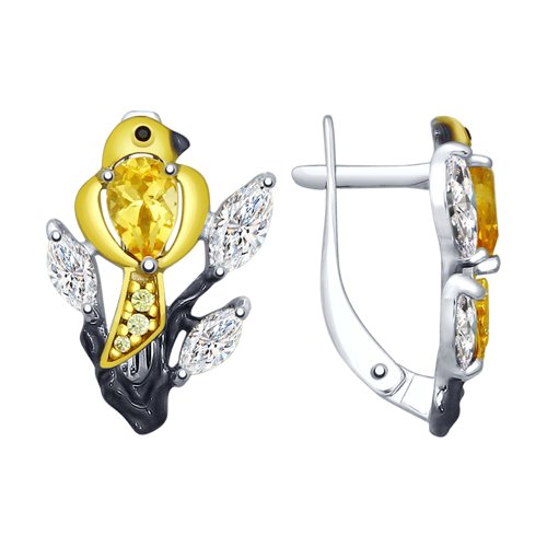Серьги «Птички» с цитринами и фианитами
