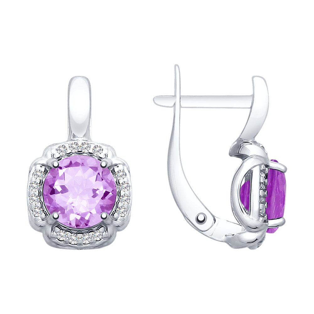Серьги из серебра с аметистами и фианитами