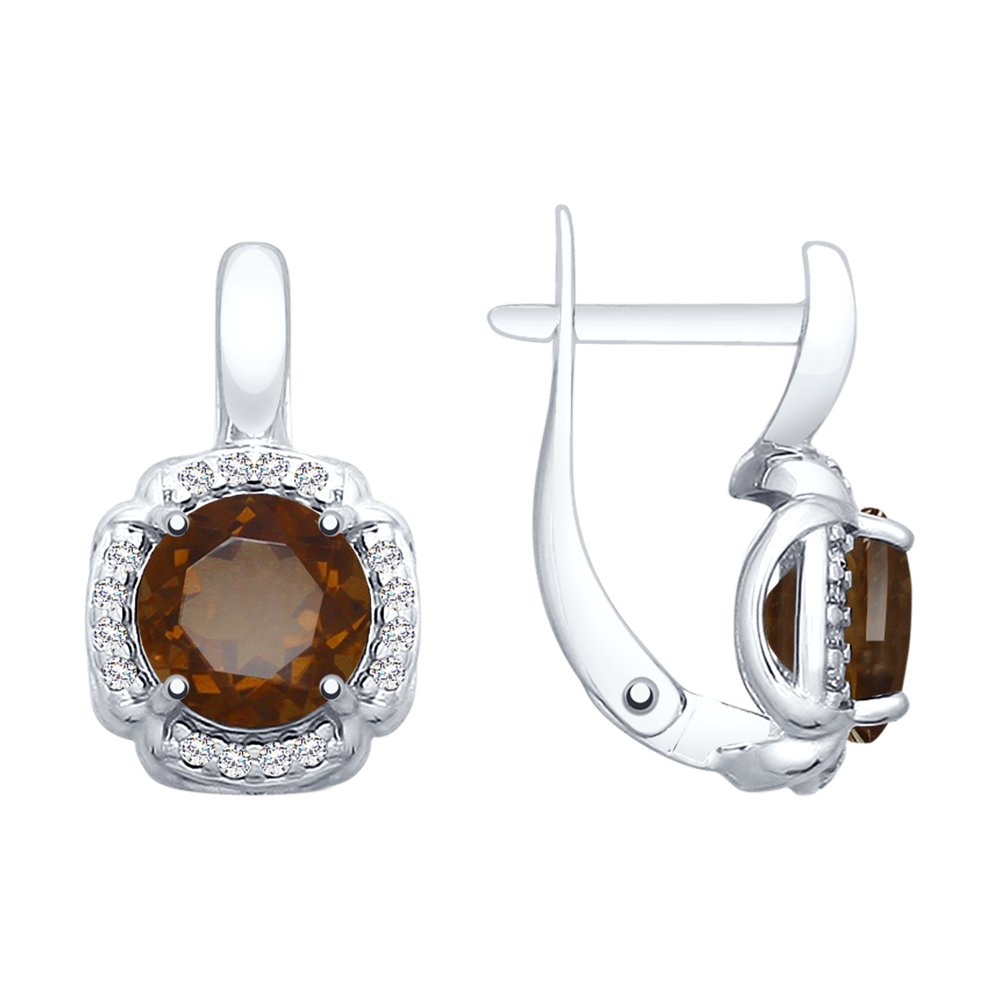 Серьги из серебра с раухтопазами и фианитами