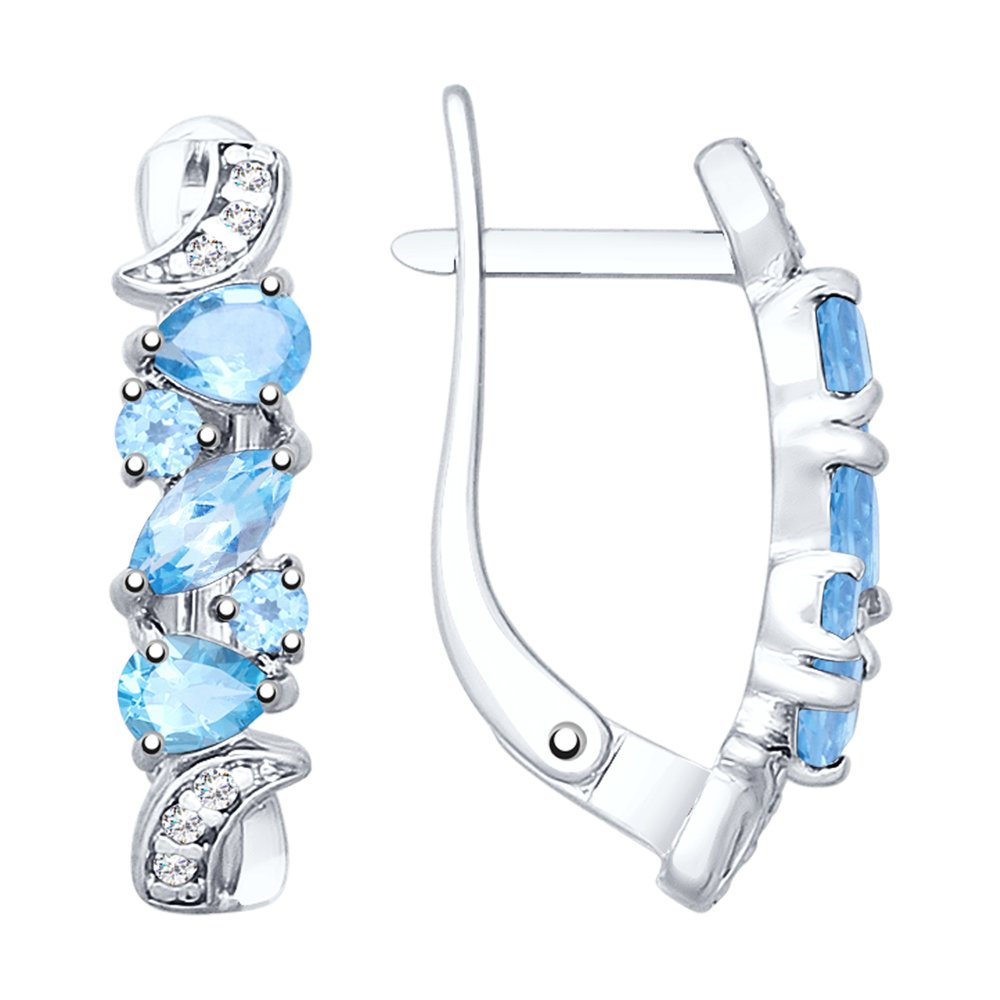 Серьги из серебра с топазами и фианитами