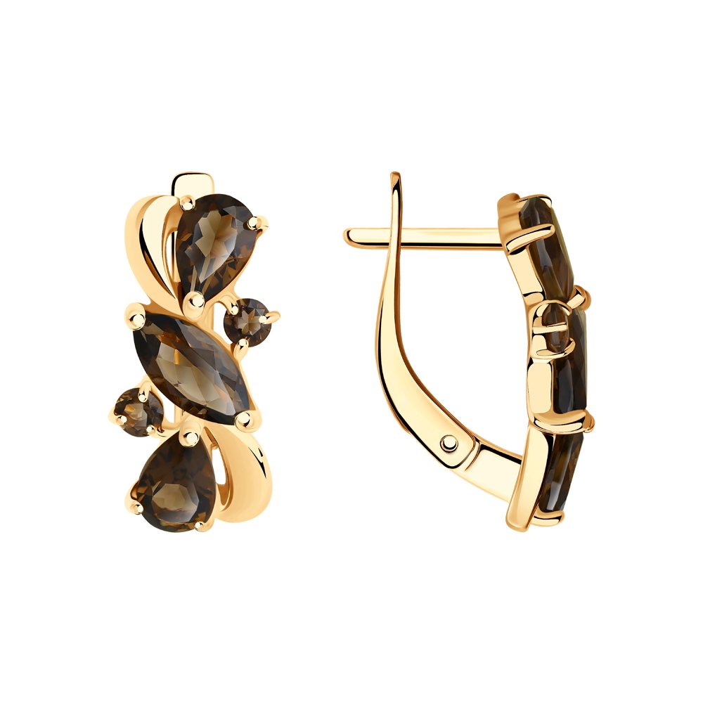 Серьги из золочёного серебра с раухтопазами