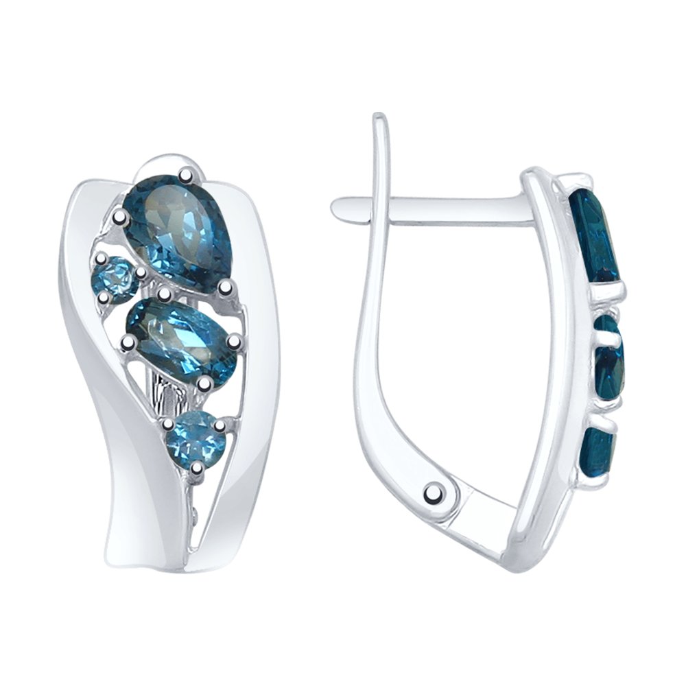 Серьги из серебра с синими топазами