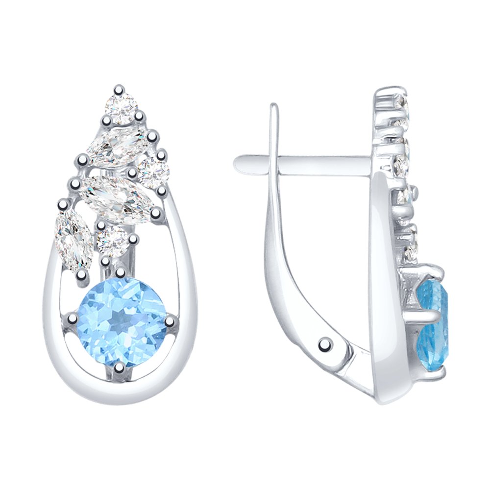 Серьги из серебра с топазами и фианитами