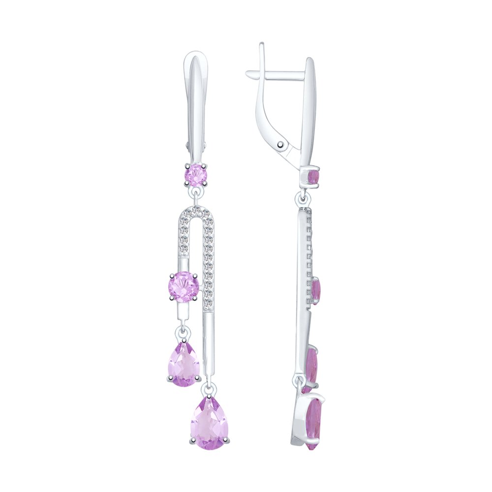 Серьги из серебра с аметистами и фианитами