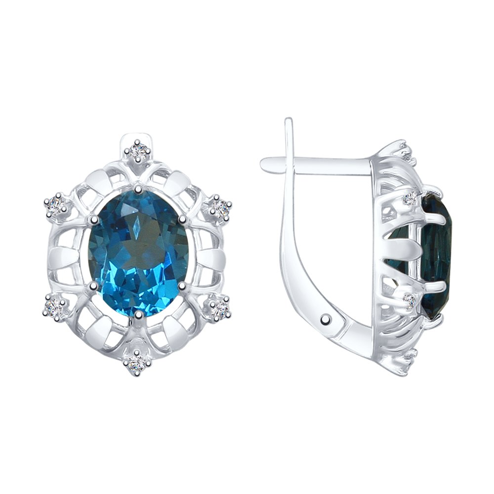 Серьги из серебра с синими топазами