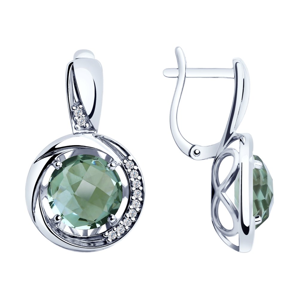 Серьги из серебра с кварцем и фианитами