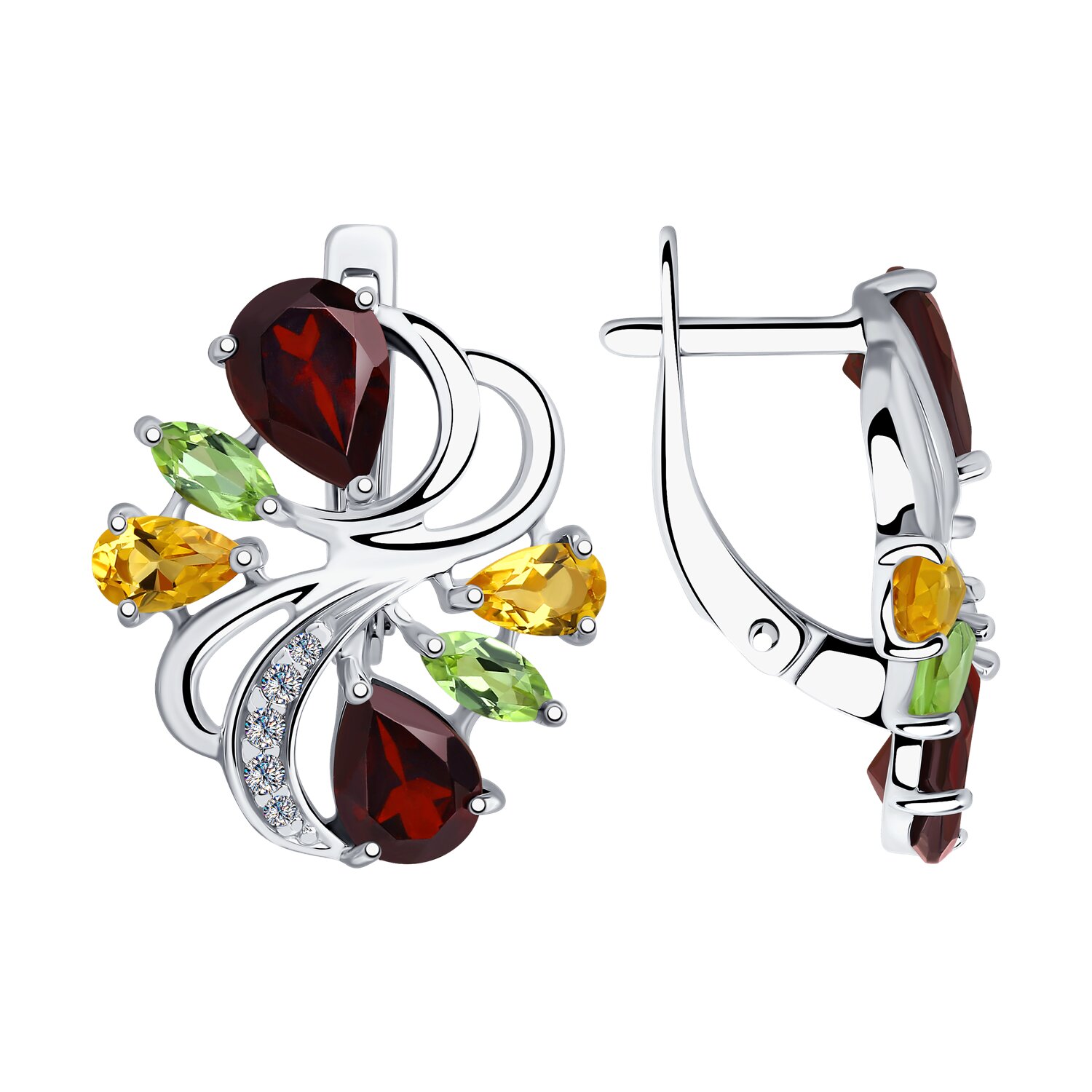 Серьги из серебра с миксом камней