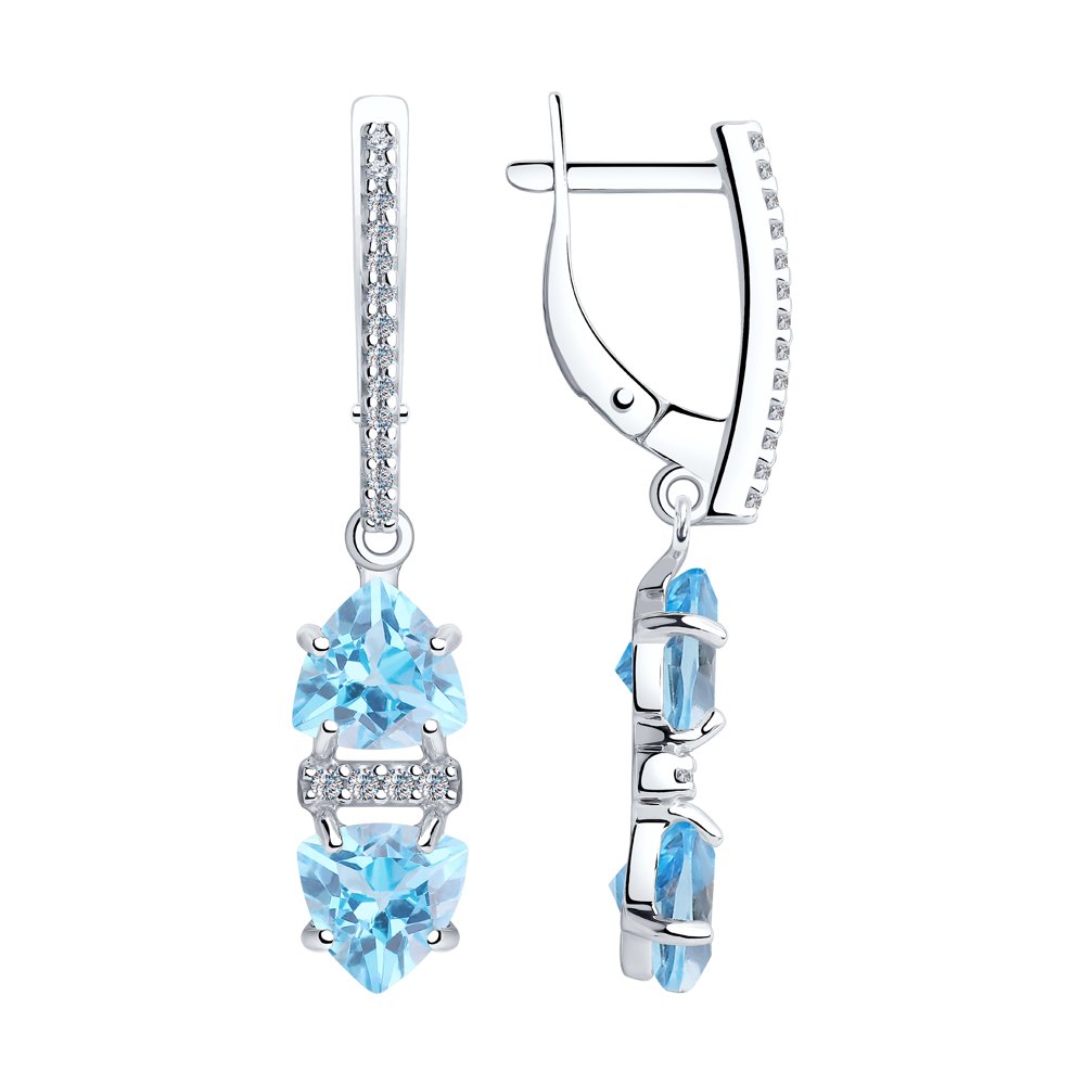 Серьги из серебра с топазами и фианитами