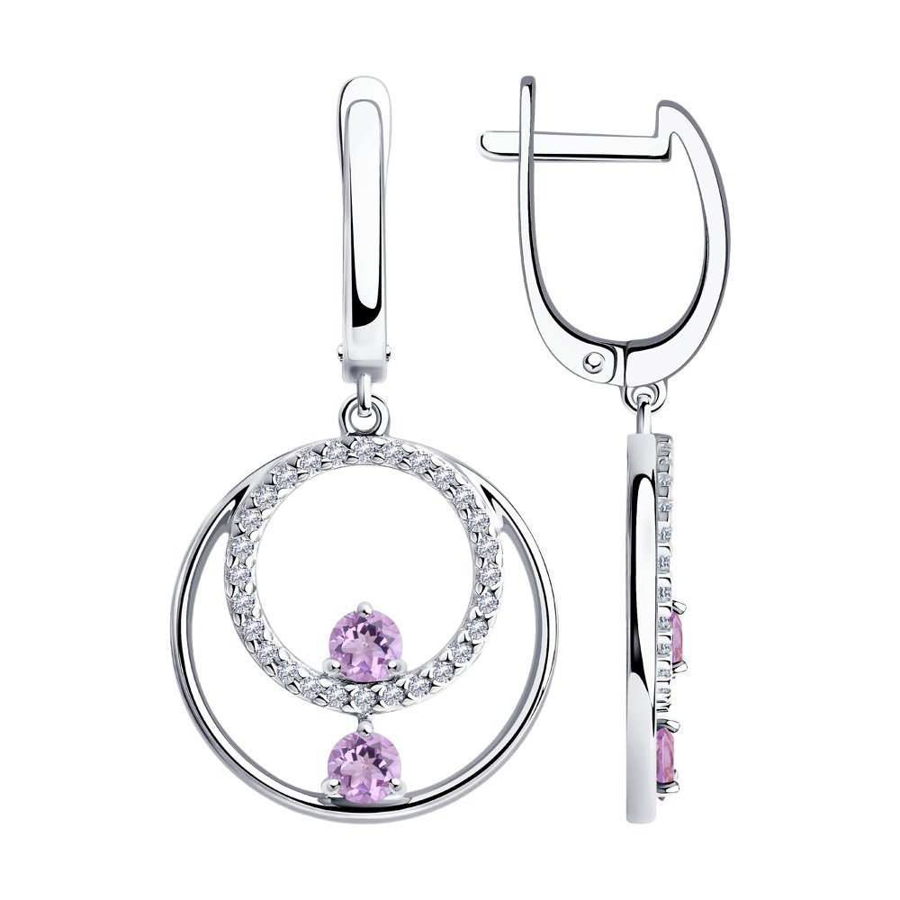 Серьги из серебра с аметистами и фианитами