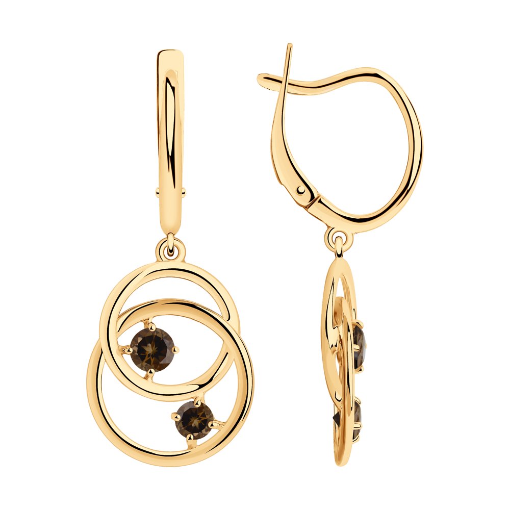 Серьги из золочёного серебра с раухтопазами