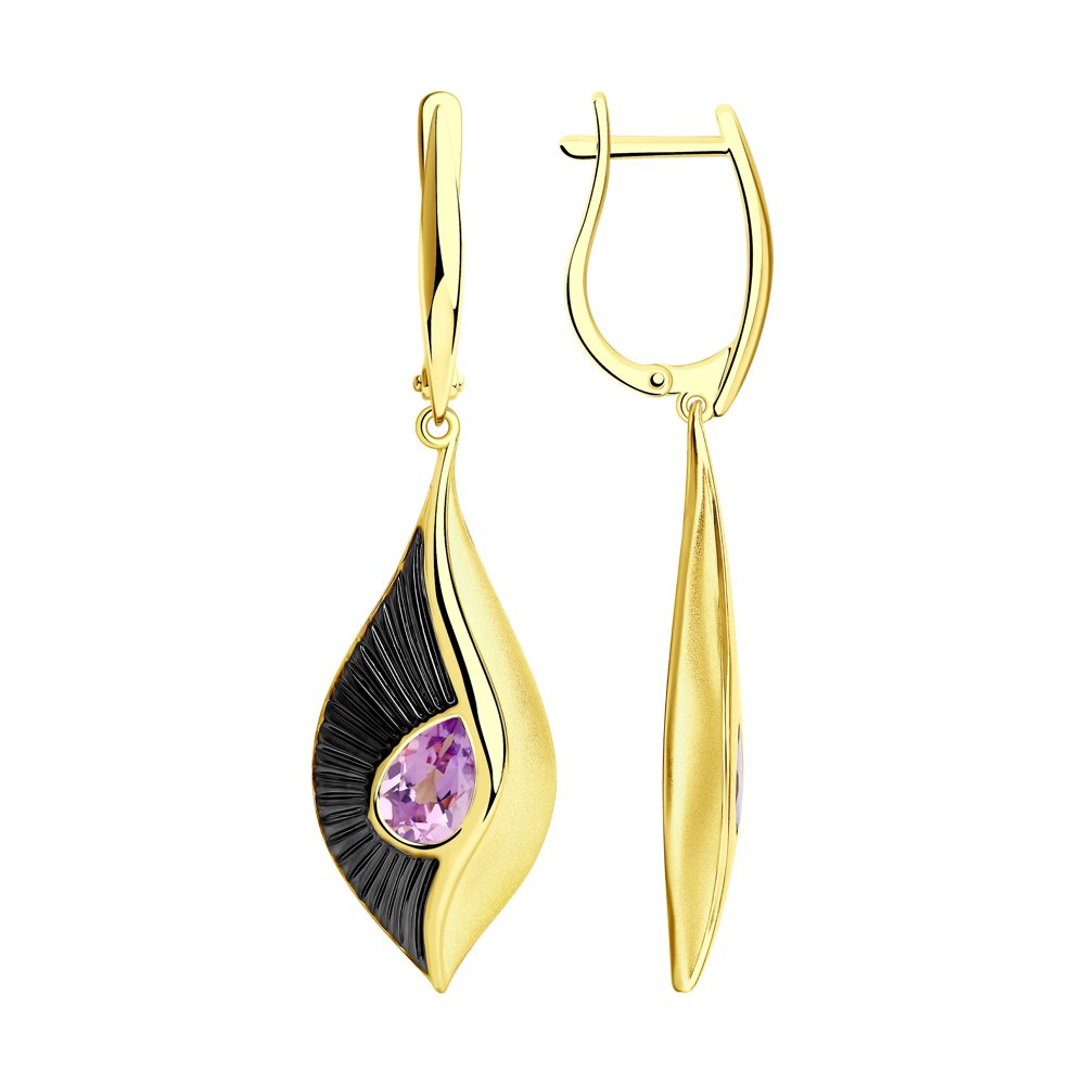 Серьги из золочёного серебра с аметистами