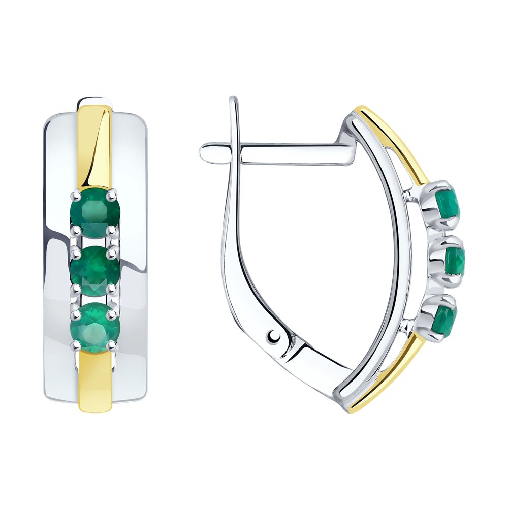 Серьги из золочёного серебра с золочением и родированием с агатами