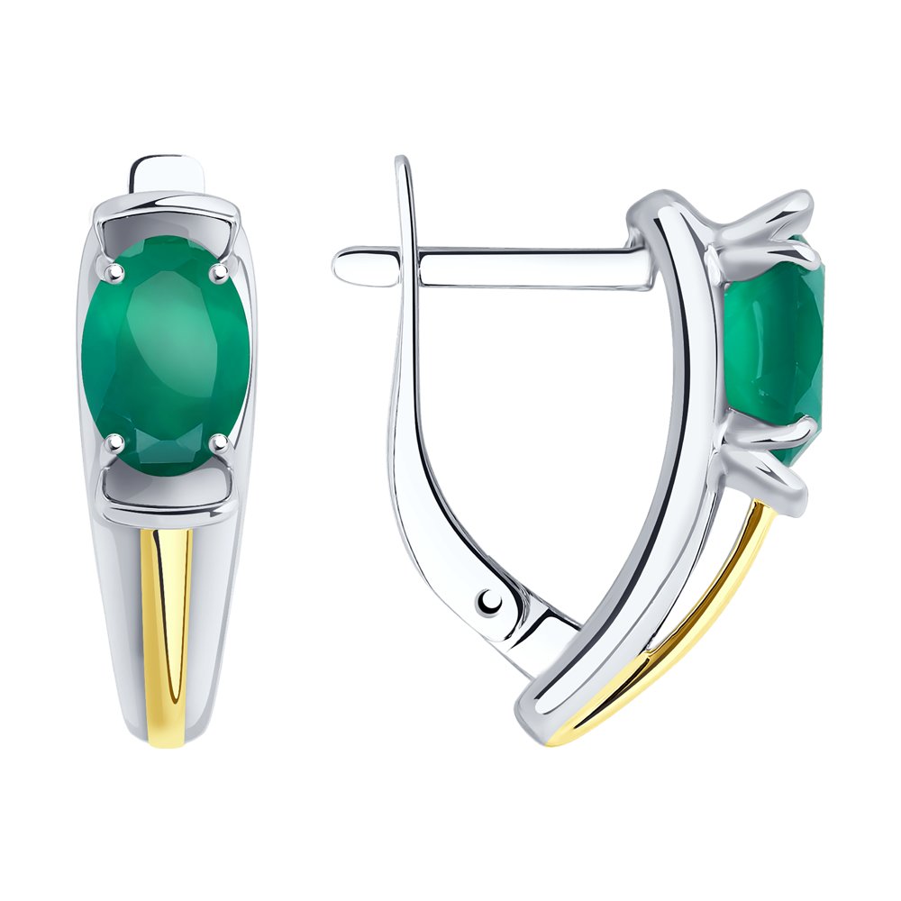 Серьги из серебра с золочением и родированием с агатами