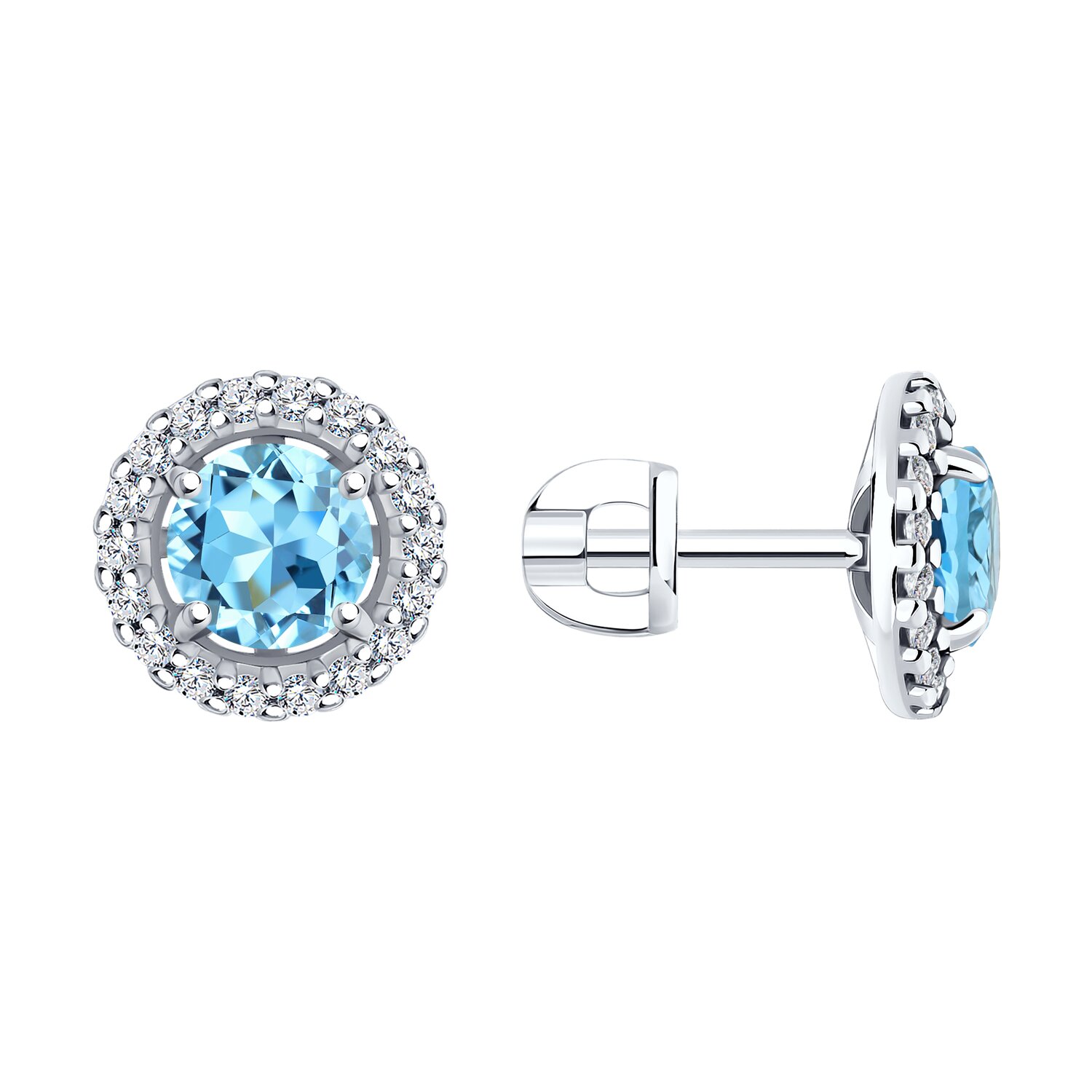 Серьги из серебра с топазом и фианитами