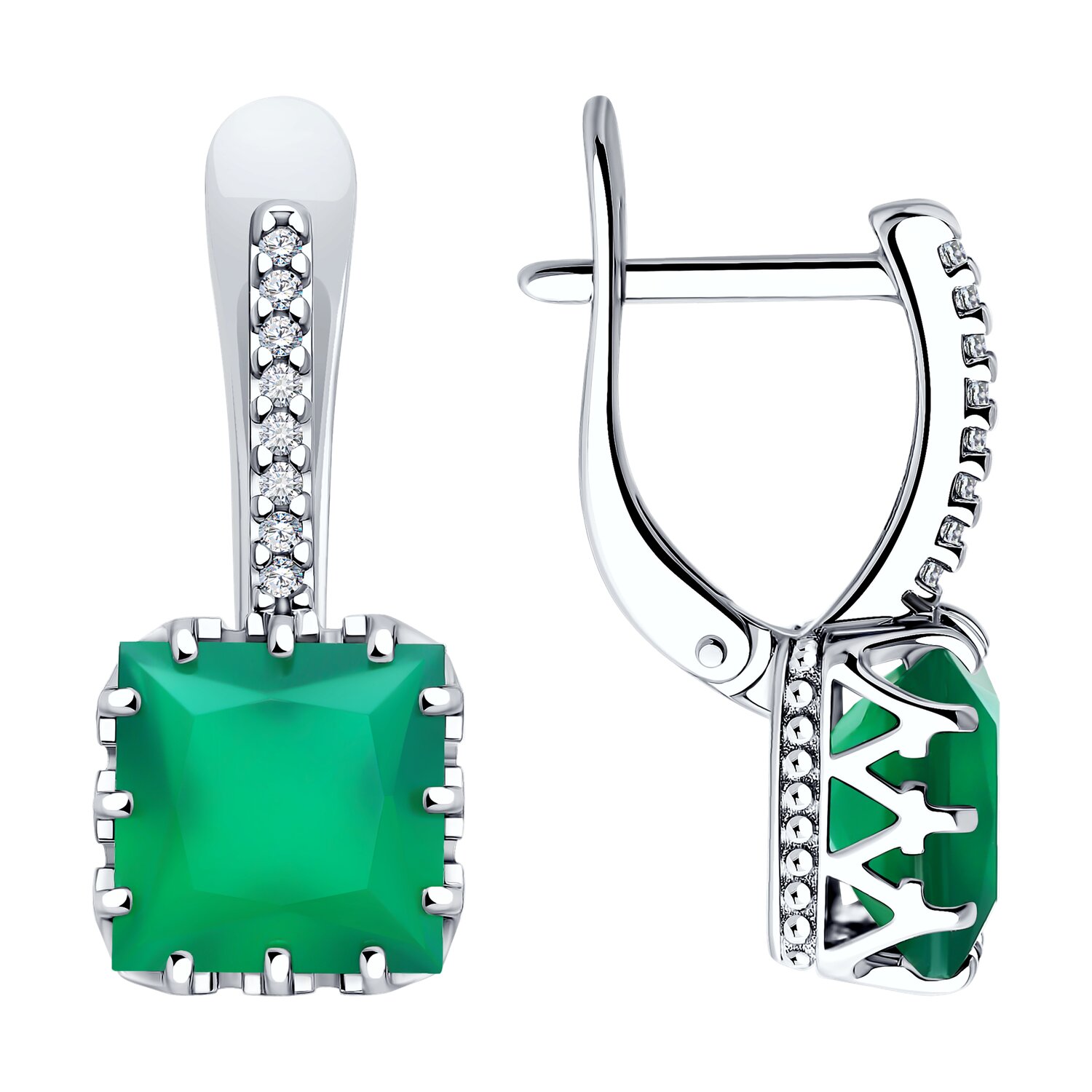 Серьги из серебра с агатами и фианитами