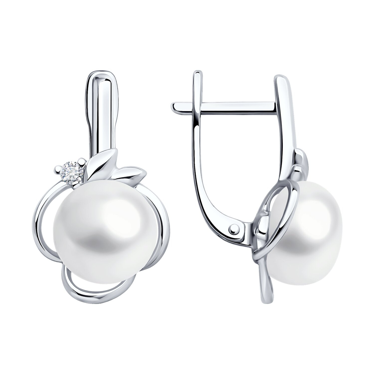 Серьги из серебра с жемчугом и фианитами