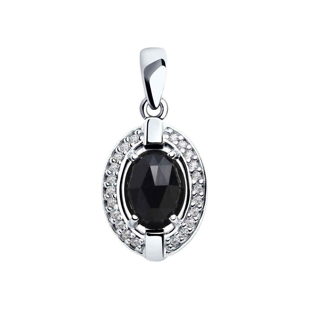 Подвеска из серебра с чёрным агатом и фианитами