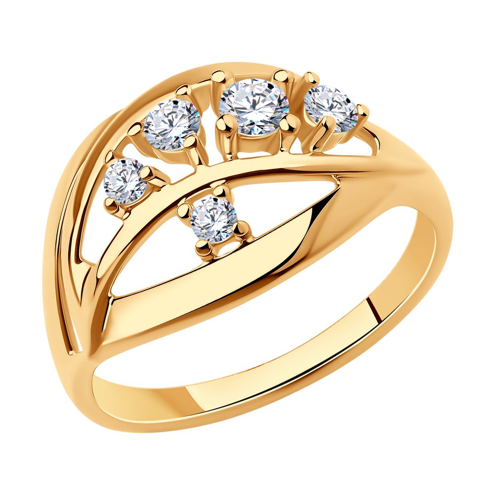 Кольцо из золочёного серебра с фианитами