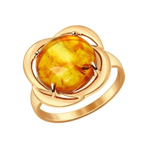 Кольцо из золочёного серебра с коричневым янтарём (пресс.)